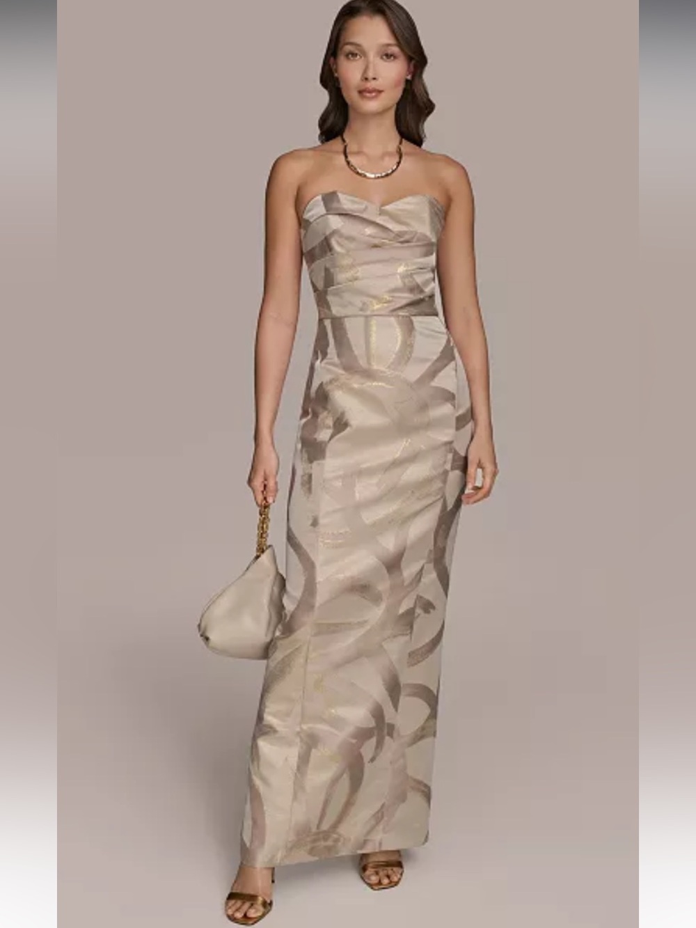 NWT Donna Karan Jacquard Metallic Maxi Gown Size 12